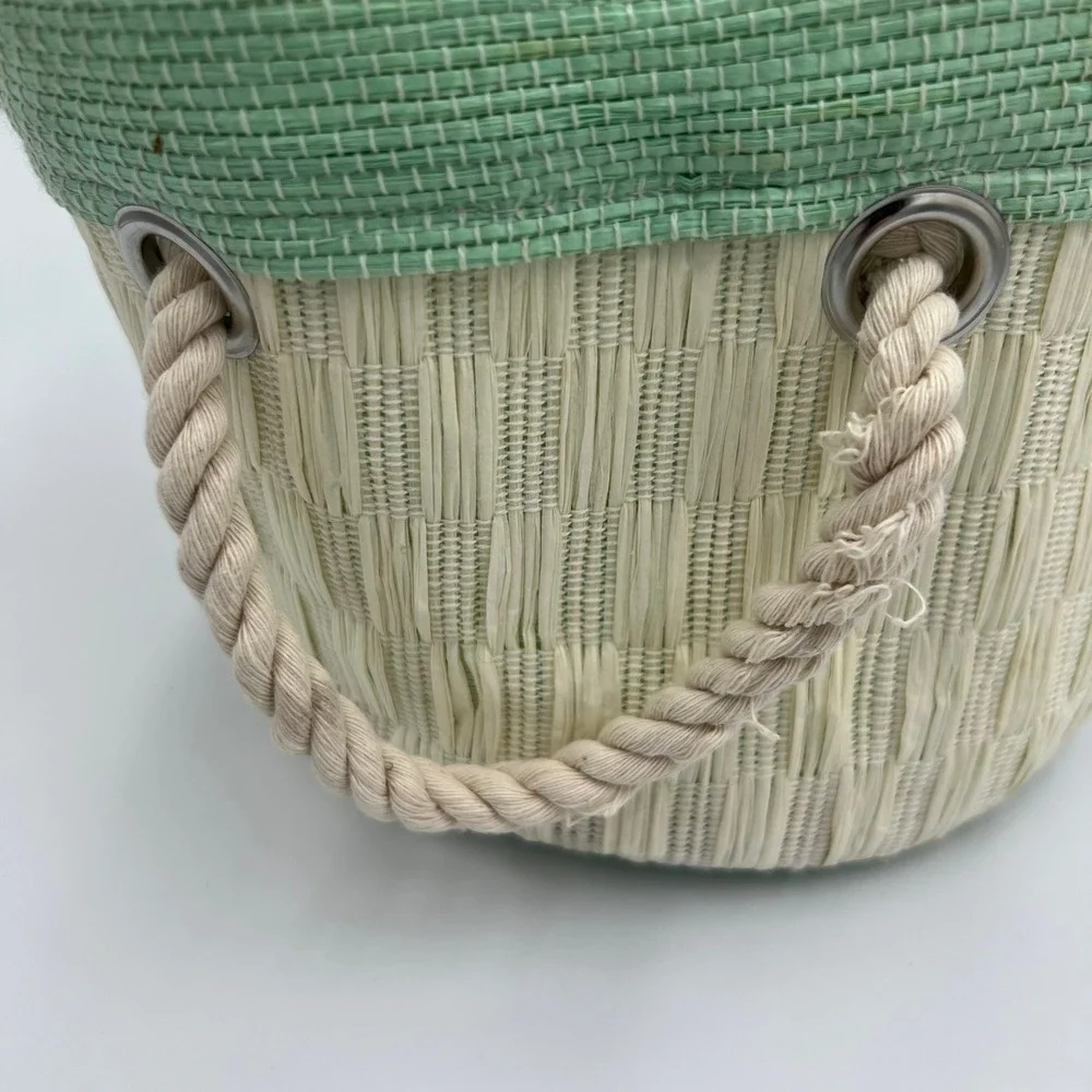 Woven Bucket Bag Kids One Size Mint Green Cream NWOT Nautical